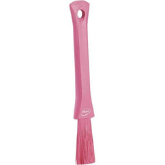 Vikan - 2-1/4" Bristle Length, Polyester Detail Brush - 1-1/4" Long x 0.4" Wide Head, 8.07" OAL, Ergonomic Handle, Pink, Polypropylene Block - Exact Industrial Supply