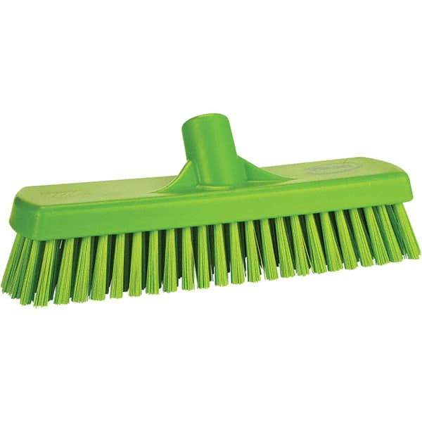 Vikan - 1.7" Bristle Length, Polyester Scrub Brush - 11-1/4" Long x 3" Wide Head, 11-1/4" OAL, Green, Polypropylene Block - Exact Industrial Supply