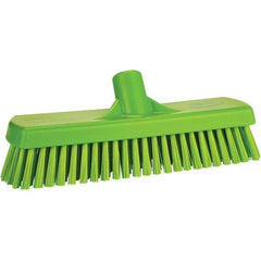 Vikan - 1.7" Bristle Length, Polyester Scrub Brush - 11-1/4" Long x 3" Wide Head, 11-1/4" OAL, Green, Polypropylene Block - Exact Industrial Supply
