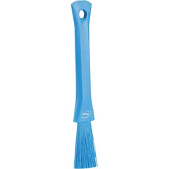 Vikan - 2-1/4" Bristle Length, Polyester Detail Brush - 1-1/4" Long x 0.4" Wide Head, 8.07" OAL, Ergonomic Handle, Blue, Polypropylene Block - Exact Industrial Supply