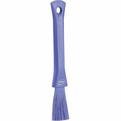 Vikan - 2-1/4" Bristle Length, Polyester Detail Brush - 1-1/4" Long x 0.4" Wide Head, 8.07" OAL, Ergonomic Handle, Purple, Polypropylene Block - Exact Industrial Supply