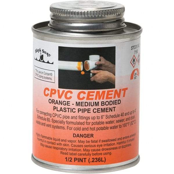 Black Swan - 1/2 Pt Medium Bodied Cement - Orange, Use with CPVC - Exact Industrial Supply