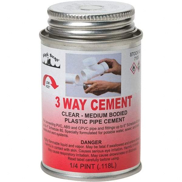 Black Swan - 1/4 Pt Medium Bodied Cement - Clear, Use with ABS, PVC & CPVC up to 6" Diam - Exact Industrial Supply