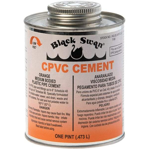 Black Swan - 1 Pt Medium Bodied Cement - Orange, Use with CPVC - Exact Industrial Supply