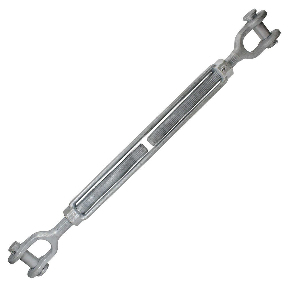 Turnbuckles; Turnbuckle Type: Jaw & Jaw; Working Load Limit: 214000 lb; Thread Size: 1-1/2-24 in; Turn-up: 24 in; Closed Length: 43.50 in; Material: Steel; Finish: Galvanized
