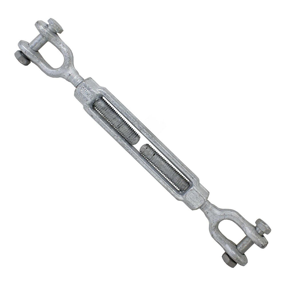 Turnbuckles; Turnbuckle Type: Jaw & Jaw; Working Load Limit: 3500 lb; Thread Size: 5/8-12 in; Turn-up: 12 in; Closed Length: 20.88 in; Material: Steel; Finish: Galvanized