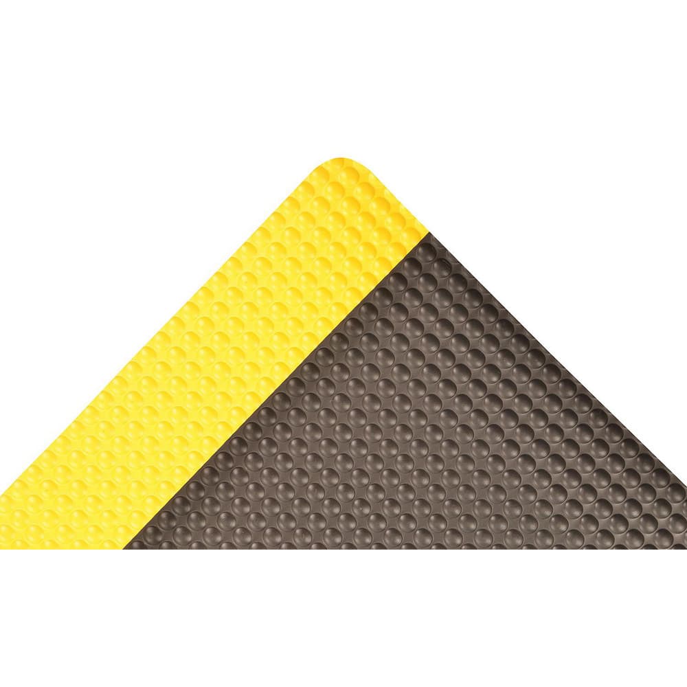 Anti-Fatigue Mat:  900.0000″ Length,  48.0000″ Wide,  1″ Thick,  Vinyl,  Beveled Edge,  Heavy Duty Bubbled,  Black & Yellow,  Dry