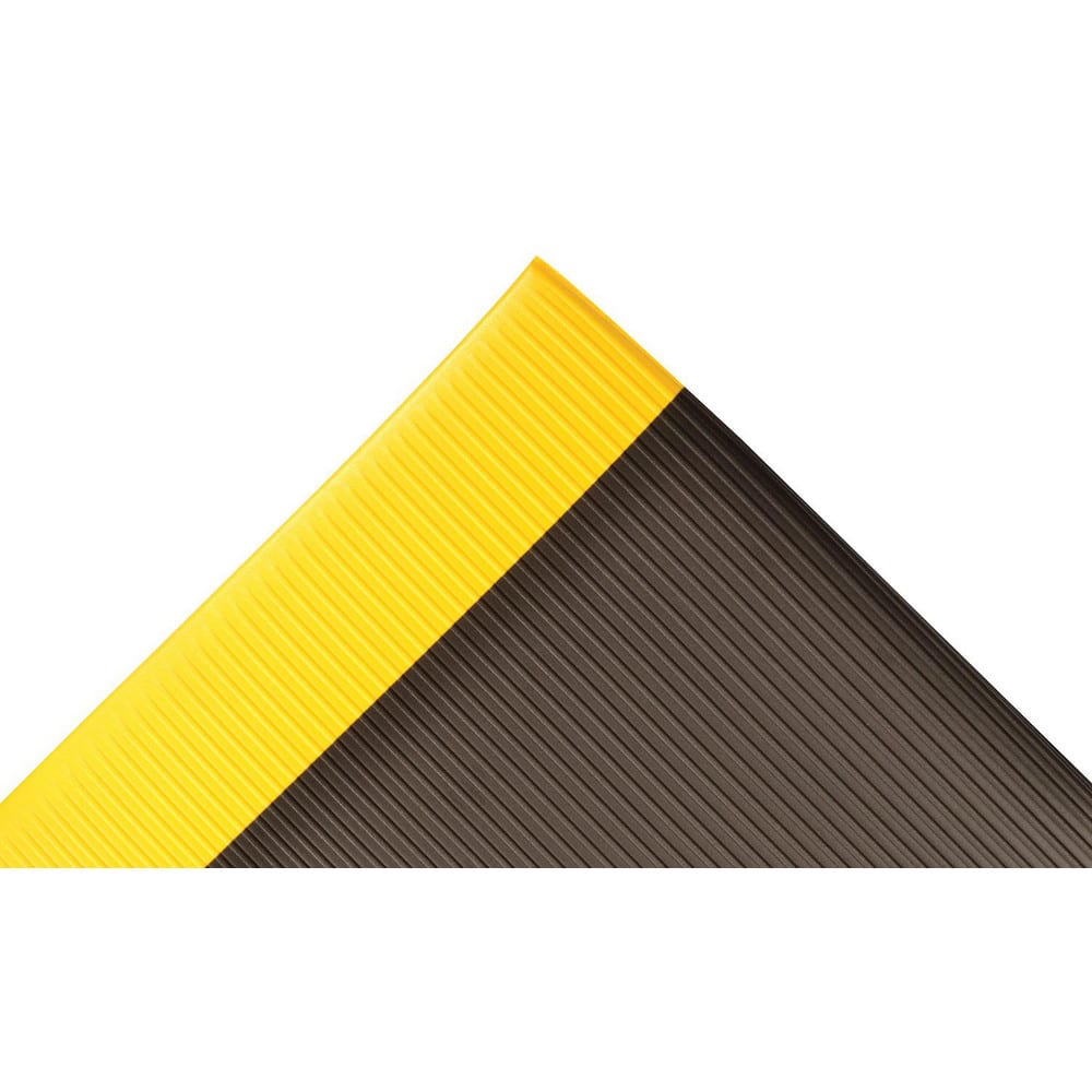Anti-Fatigue Mat:  72.0000″ Length,  36.0000″ Wide,  1/2″ Thick,  Closed Cell Polyvinylchloride,  Beveled Edge,  Medium Duty Ribbed,  Black & Yellow,  Dry