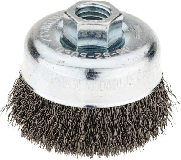 Milwaukee Tool - 3" Diam, 5/8-11 Threaded Arbor, Steel Fill Cup Brush - 0.014 Wire Diam, 7/8" Trim Length, 12,000 Max RPM - Exact Industrial Supply