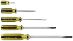 Stanley - 5 Piece Slotted & Stubby Screwdriver Set - Blade Sizes: Length 1-1/2, 4, 6, 8 & 12, Width 1/4, 5/16 & 3/8 - Exact Industrial Supply