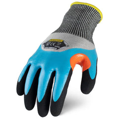 Puncture-Resistant Gloves:  Size  Medium,  ANSI Cut  A7,  ANSI Puncture  4,  Nitrile,  HPPE Knit Gray & Black,  Palm, Fingers & Knuckles Coated,  Acrylic Lined,  HPPE Fiber/Stainless Steel Back,  Sandy Grip,  ANSI Abrasion  Not Tested