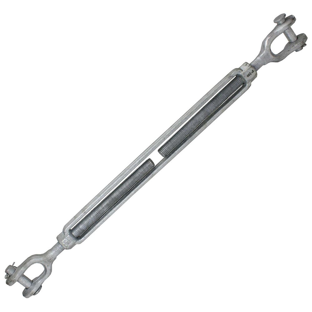 Turnbuckles; Turnbuckle Type: Jaw & Jaw; Working Load Limit: 7200 lb; Thread Size: 7/8-18 in; Turn-up: 18 in; Closed Length: 30.32 in; Material: Steel; Finish: Galvanized