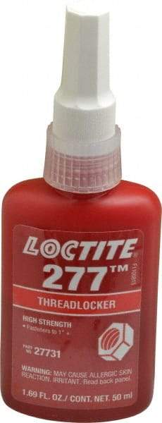 Loctite - 50 mL Bottle, Red, High Strength Liquid Threadlocker - Series 277, 24 hr Full Cure Time, Hand Tool, Heat Removal - Exact Industrial Supply