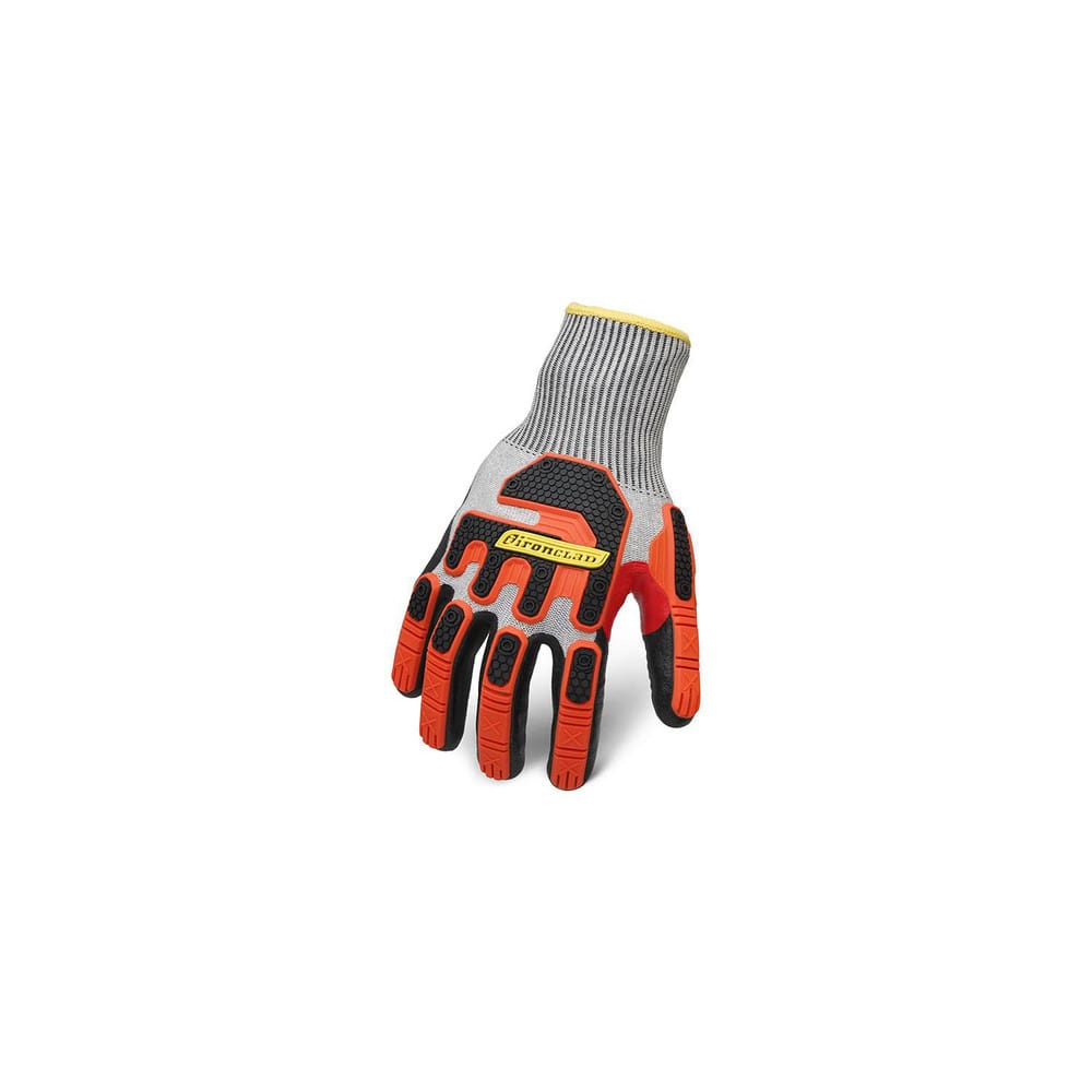 Puncture-Resistant Gloves:  Size  Small,  ANSI Cut  A6,  ANSI Puncture  3,  Foam Nitrile,  HPPE Knit Gray, Black & Orange,  Palm Coated,  Unlined Lined,  HPPE Back,  Dots Grip,  ANSI Abrasion  Not Tested