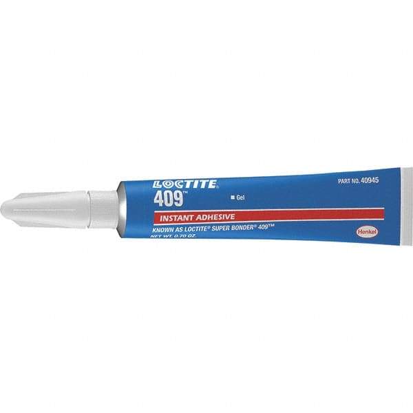 Loctite - 0.11 oz Tube Clear Instant Adhesive - Series 409, 75 sec Working Time, 24 hr Full Cure Time, Bonds to Metal, Plastic & Rubber - Exact Industrial Supply