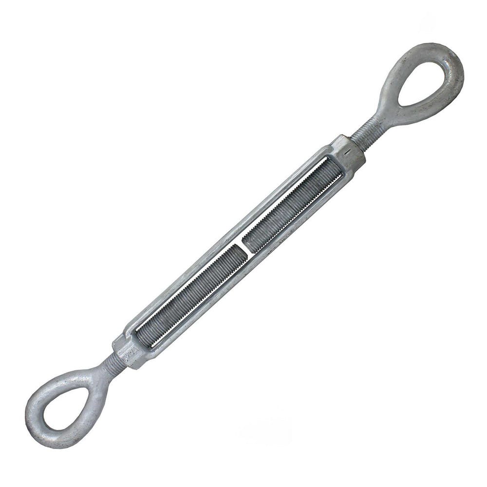 Turnbuckles; Turnbuckle Type: Eye & Eye; Working Load Limit: 7200 lb; Thread Size: 7/8-12 in; Turn-up: 12 in; Closed Length: 24.82 in; Material: Steel; Finish: Galvanized
