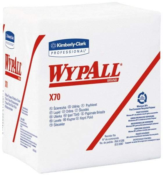 WypAll - X70 1/4 Fold Shop Towel/Industrial Wipes - Poly Pack, 12-1/2" x 12-1/2" Sheet Size, White - Exact Industrial Supply