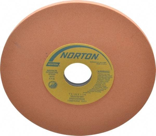 Norton - 7" Diam x 1-1/4" Hole x 1/4" Thick, M Hardness, 220 Grit Surface Grinding Wheel - Aluminum Oxide, Type 1, Very Fine Grade, 3,600 Max RPM, Vitrified Bond, No Recess - Exact Industrial Supply