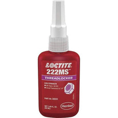 Loctite - 50 mL Bottle, Purple, Low Strength Liquid Threadlocker - Series 222, 24 hr Full Cure Time, Hand Tool Removal - Exact Industrial Supply