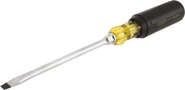 Stanley - 5/16" Blade Width, 11" OAL Standard Slotted Screwdriver - 6" Blade Length, Round Shank, Acetate with Rubber Grip Handle - Exact Industrial Supply