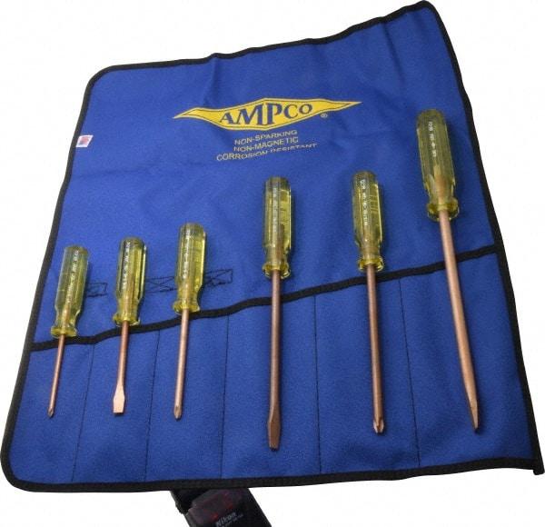 Ampco - 6 Piece Phillips & Slotted Screwdriver Set - Blade Sizes: Width 9/32, 5/16 & 25/64, Bit Sizes: Philips #1 to #3 - Exact Industrial Supply