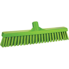 Vikan - 16" Fine Particle Polyester Push Broom - 2" Bristle Length, Plastic Block, European Threaded Handle Connection, Handle Sold Separately - Exact Industrial Supply