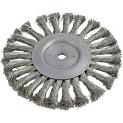 Brush Research Mfg. - 4" OD, 5/8-11 Arbor Hole, Knotted Carbon Wheel Brush - 1/2" Face Width, 13/16" Trim Length, 20,000 RPM - Exact Industrial Supply