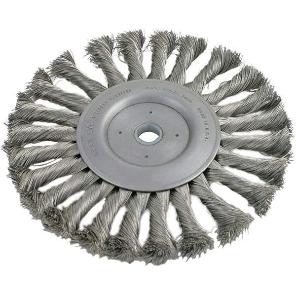 Brush Research Mfg. - 7" OD, 1/2 & 5/8" Arbor Hole, Knotted Carbon Wheel Brush - 5/8" Face Width, 1-11/16" Trim Length, 8,000 RPM - Exact Industrial Supply