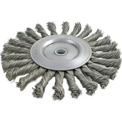 Brush Research Mfg. - 4" OD, 5/8-11 Arbor Hole, Knotted Stainless Steel Wheel Brush - 3/8" Face Width, 13/16" Trim Length, 20,000 RPM - Exact Industrial Supply