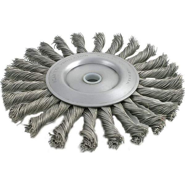 Brush Research Mfg. - 4" OD, 3/8 & 1/2" Arbor Hole, Knotted Stainless Steel Wheel Brush - 3/8" Face Width, 13/16" Trim Length, 20,000 RPM - Exact Industrial Supply