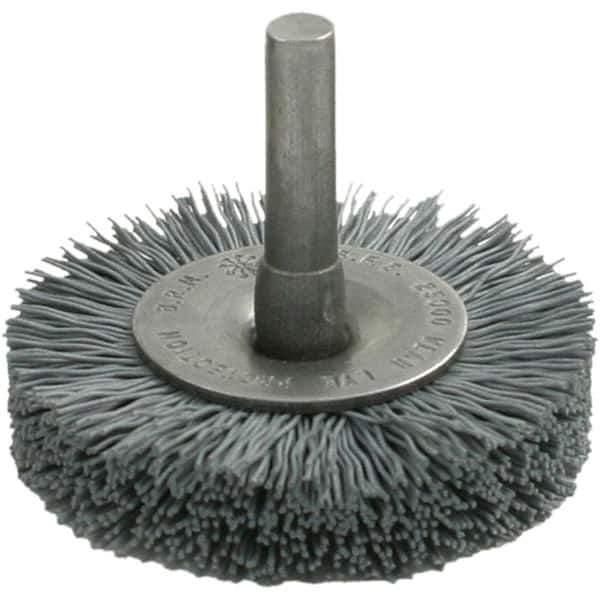 Brush Research Mfg. - 1-3/4" OD, Crimped Abrasive Nylon Wheel Brush - 1/2" Face Width, 3/8" Trim Length, 25,000 RPM - Exact Industrial Supply