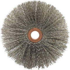 Brush Research Mfg. - 4" OD, 5/8" Arbor Hole, Crimped Stainless Steel Wheel Brush - 5/8" Face Width, 1-9/16" Trim Length, 20,000 RPM - Exact Industrial Supply