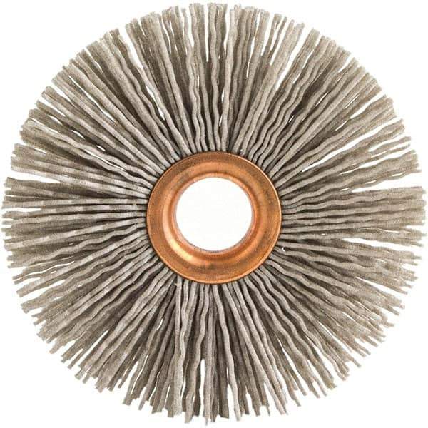 Brush Research Mfg. - 1" OD, 3/8" Arbor Hole, Crimped Abrasive Nylon Wheel Brush - 1/4" Face Width, 1/8" Trim Length, 20,000 RPM - Exact Industrial Supply