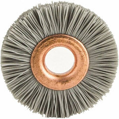 Brush Research Mfg. - 3" OD, 1/2" Arbor Hole, Crimped Abrasive Nylon Wheel Brush - 1/2" Face Width, 1" Trim Length, 20,000 RPM - Exact Industrial Supply