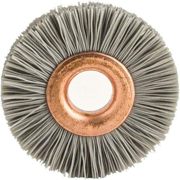 Brush Research Mfg. - 1" OD, 3/8" Arbor Hole, Crimped Abrasive Nylon Wheel Brush - 1/4" Face Width, 1/8" Trim Length, 20,000 RPM - Exact Industrial Supply