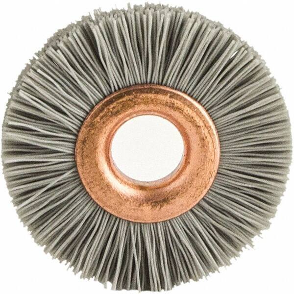 Brush Research Mfg. - 4" OD, 5/8" Arbor Hole, Crimped Abrasive Nylon Wheel Brush - 3/4" Face Width, 1-7/16" Trim Length, 20,000 RPM - Exact Industrial Supply