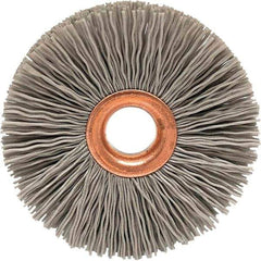 Brush Research Mfg. - 4" OD, 1/2" Arbor Hole, Crimped Abrasive Nylon Wheel Brush - 3/4" Face Width, 1-7/16" Trim Length, 20,000 RPM - Exact Industrial Supply