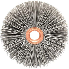 Brush Research Mfg. - 3-1/2" OD, 1/2" Arbor Hole, Crimped Abrasive Nylon Wheel Brush - 3/4" Face Width, 3/16" Trim Length, 20,000 RPM - Exact Industrial Supply