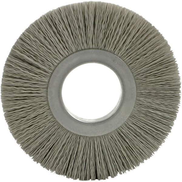Brush Research Mfg. - 8" OD, 3-1/4" Arbor Hole, Crimped Abrasive Nylon Wheel Brush - 17/32" Face Width, 1-7/8" Trim Length, 5,000 RPM - Exact Industrial Supply