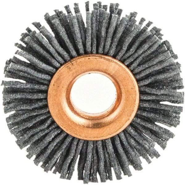 Brush Research Mfg. - 2-1/2" OD, 1/2" Arbor Hole, Crimped Abrasive Nylon Wheel Brush - 1/2" Face Width, 3/4" Trim Length, 20,000 RPM - Exact Industrial Supply
