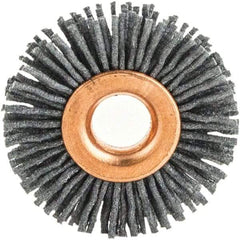 Brush Research Mfg. - 4" OD, 5/8" Arbor Hole, Crimped Abrasive Nylon Wheel Brush - 3/4" Face Width, 1-7/16" Trim Length, 20,000 RPM - Exact Industrial Supply