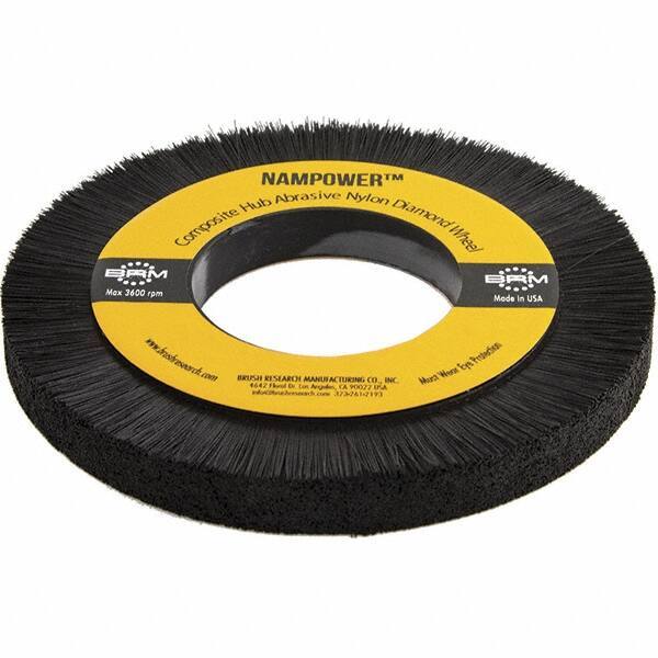 Brush Research Mfg. - 7-7/8" OD, 3-1/4" Arbor Hole, Crimped Abrasive Nylon Wheel Brush - 0.5906" Face Width, 1.1811" Trim Length, 3,600 RPM - Exact Industrial Supply