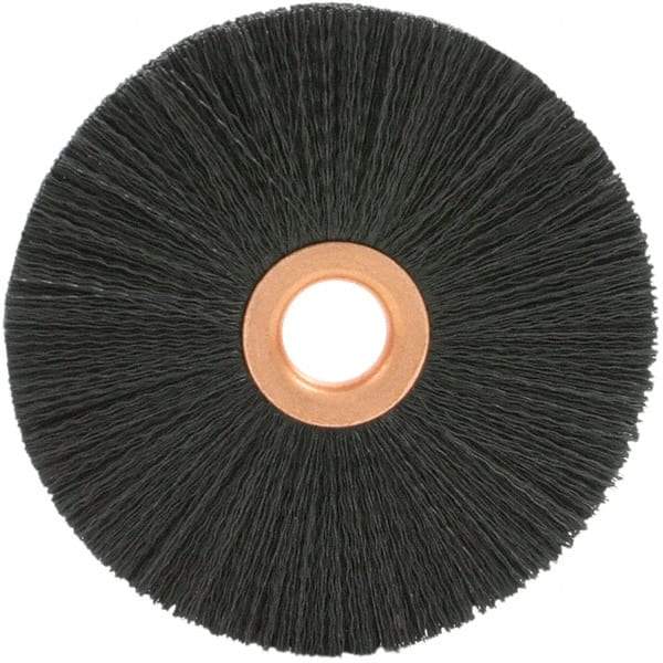 Brush Research Mfg. - 2" OD, 1/2" Arbor Hole, Crimped 6-12 Nylon Wheel Brush - 3/8" Face Width, 9/16" Trim Length, 20,000 RPM - Exact Industrial Supply