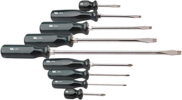 SK - 9 Piece Phillips & Slotted Screwdriver Set - Bit Sizes: Philips #0 to #2 - Exact Industrial Supply