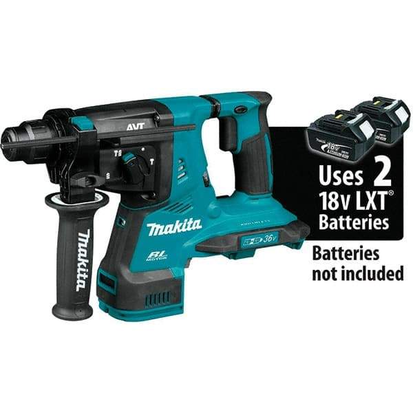 Makita - 36 Volt 1-1/8" SDS Plus Chuck Cordless Rotary Hammer - 5000 BPM, 0 to 980 RPM, Reversible - Exact Industrial Supply