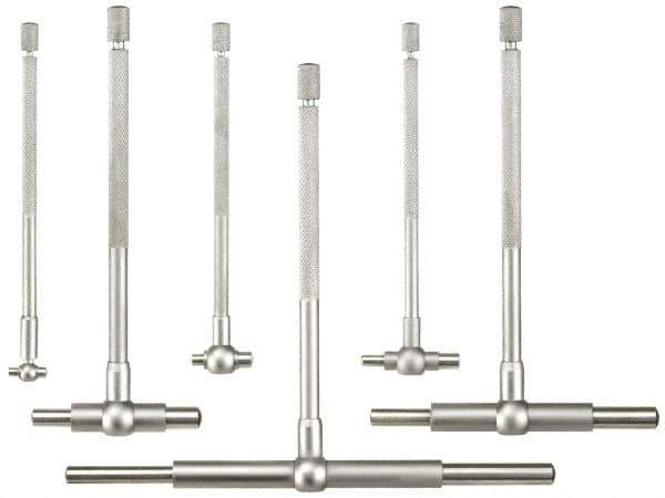 Fowler - 6 Piece, 5/16 to 6 Inch, Hardened Tool Steel Contact Point Ends, Satin Chrome Finish, Telescoping Gage Set - Includes Fitted Vinyl Case - Exact Industrial Supply