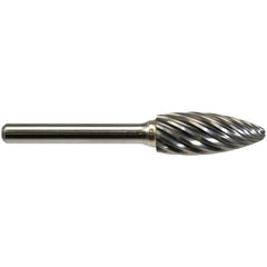 Burrs; Head Material: Solid Carbide; Head Shape: Flame; Tooth Style: Steel Cut; Shank Diameter (Decimal Inch): 1/4; Length of Cut (Inch): 3/4; Overall Length (Inch): 2-1/2; Head Length (Decimal Inch): 0.7500; Head Coating: None; Head Length (mm): 19.05; M