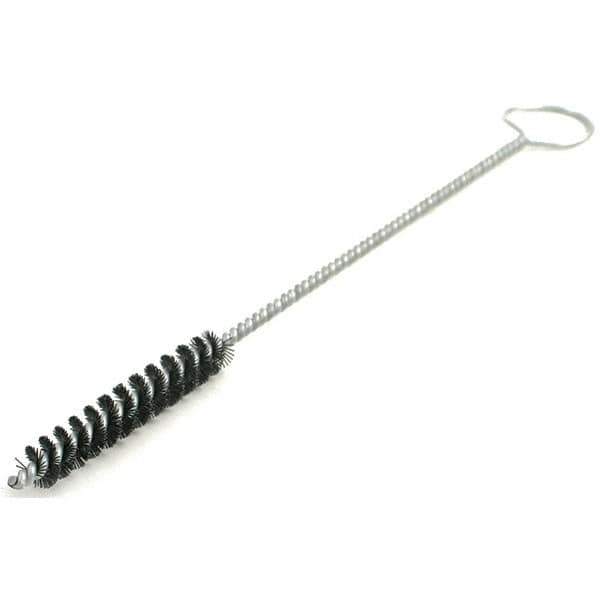 Brush Research Mfg. - 3/8" Diam Helical Nylon Tube Brush - Single Spiral, 0.01" Filament Diam, 1-1/4" Brush Length, 4-1/2" OAL, 0.14" Diam Galvanized Steel Shank - Exact Industrial Supply