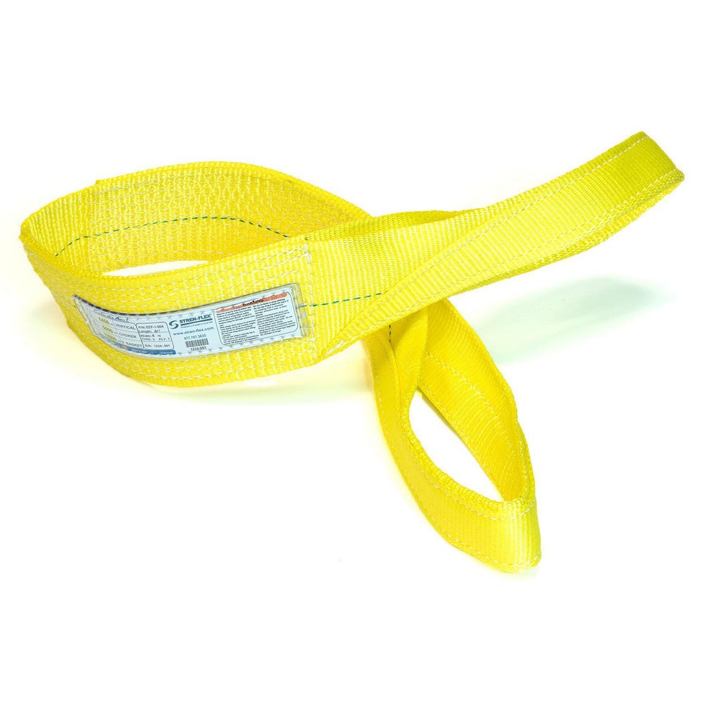 Slings & Tiedowns (Load-Rated); Sling Type: Eye & Eye; Length (Feet): 16; Vertical Capacity (Lb.): 6400; Choker Capacity (Lb.): 5000; Width (Inch): 4; Basket Capacity (Lb.): 12800; Eye Type: Flat Eye; Sling Material: Polyester; Sling Width: 4 in; Eye Leng