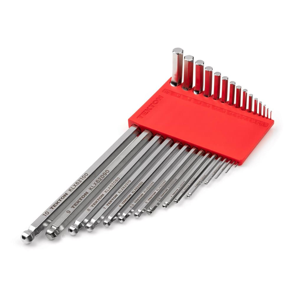 Hex Key Sets; Ball End: Yes; Handle Type: L-Handle; Hex Size: 1.3 to 10 mm; Arm Style: Extra Long; Number Of Pieces: 15; Finish Coating: Nickel Chrome Plated